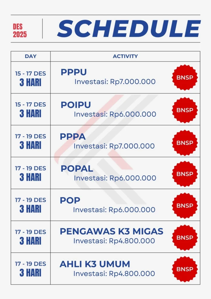 Jadwal pelatihan K3 2025
